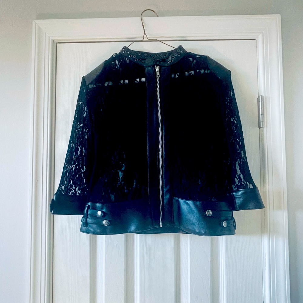 Lace with leather trim M woman’s jacket